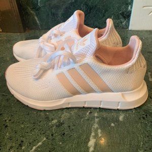 Adidas// Swift Run Sneakers in White & Vapor Pink